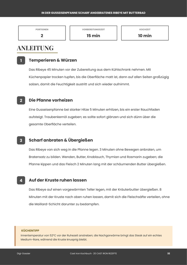 Beispiel-Anleitungsseite — Gusseisen-Kochbuch