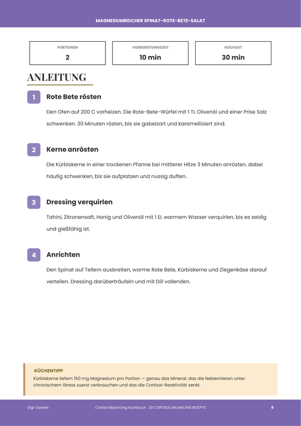 Beispiel-Anleitungsseite — Cortisol-Balance-Kochbuch