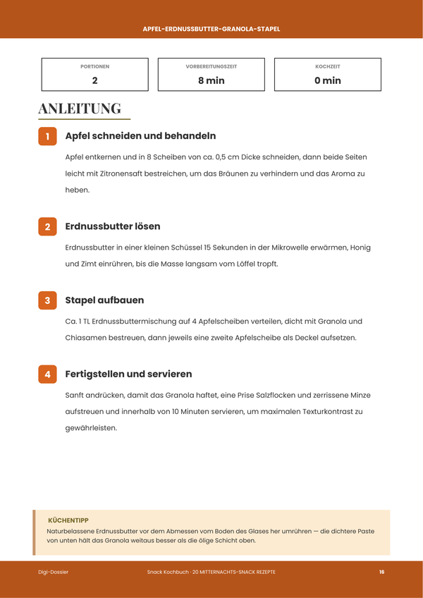 Beispiel-Anleitungsseite — Snack-Kochbuch