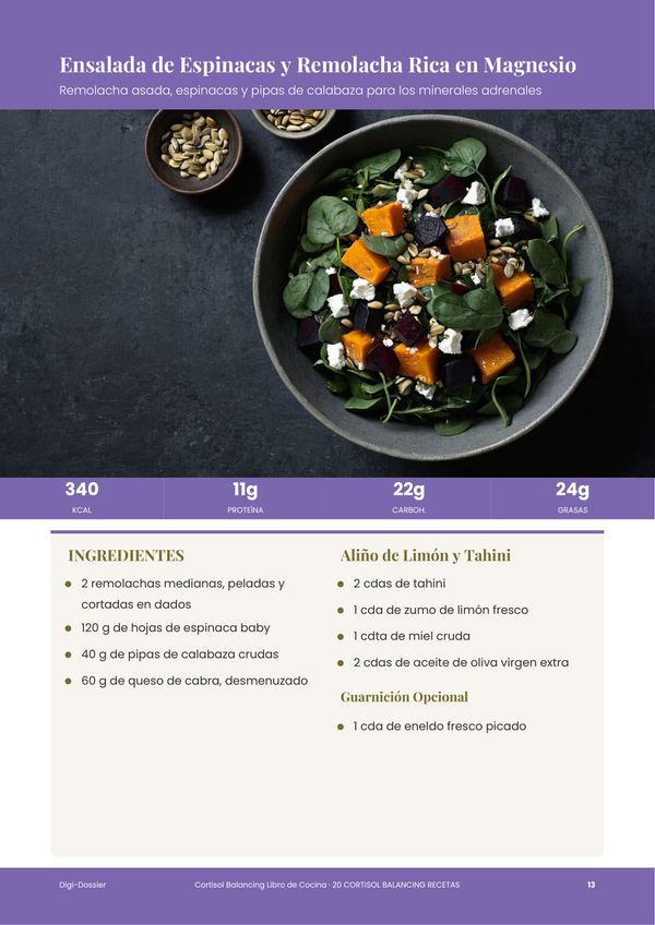 Página de receta de muestra — Recetario para Equilibrar el Cortisol