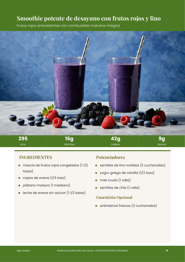 Página de receta de muestra — Batido Saludable