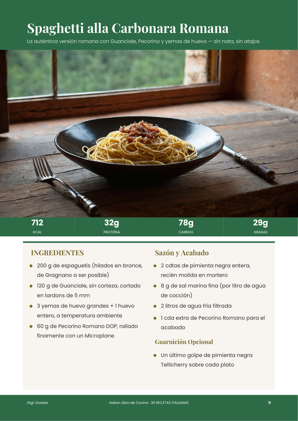 Página de receta de muestra — Recetario Italiano