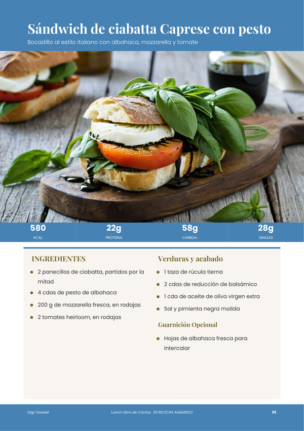 Página de receta de muestra — Recetario para el Almuerzo