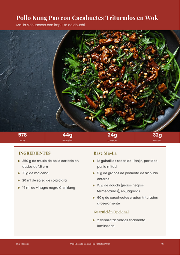 Página de receta de muestra — Libro de Cocina para Wok