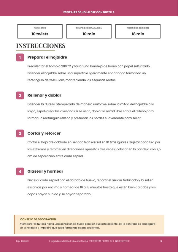 Página de instrucciones de muestra — Postre de 3 Ingredientes