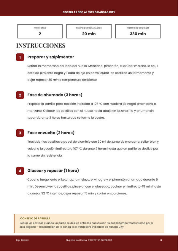 Página de instrucciones de muestra — Libro de Cocina BBQ