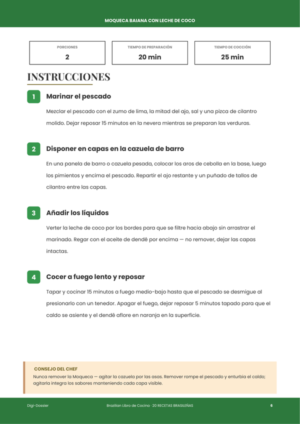 Página de instrucciones de muestra — Libro de Cocina Brasileña