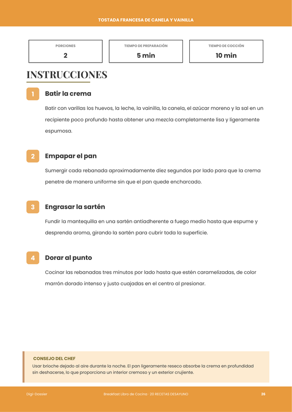 Página de instrucciones de muestra — Recetario de Desayunos