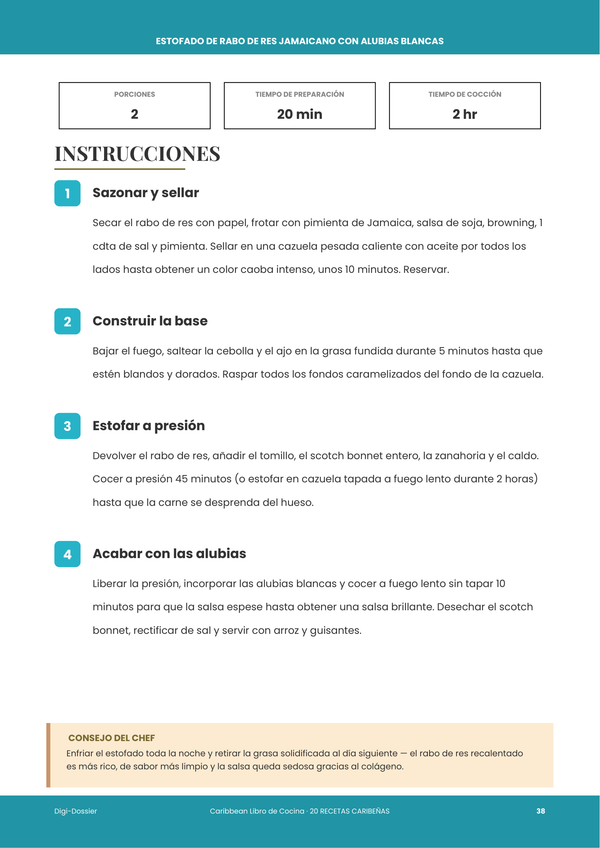 Página de instrucciones de muestra — Recetario Caribeño
