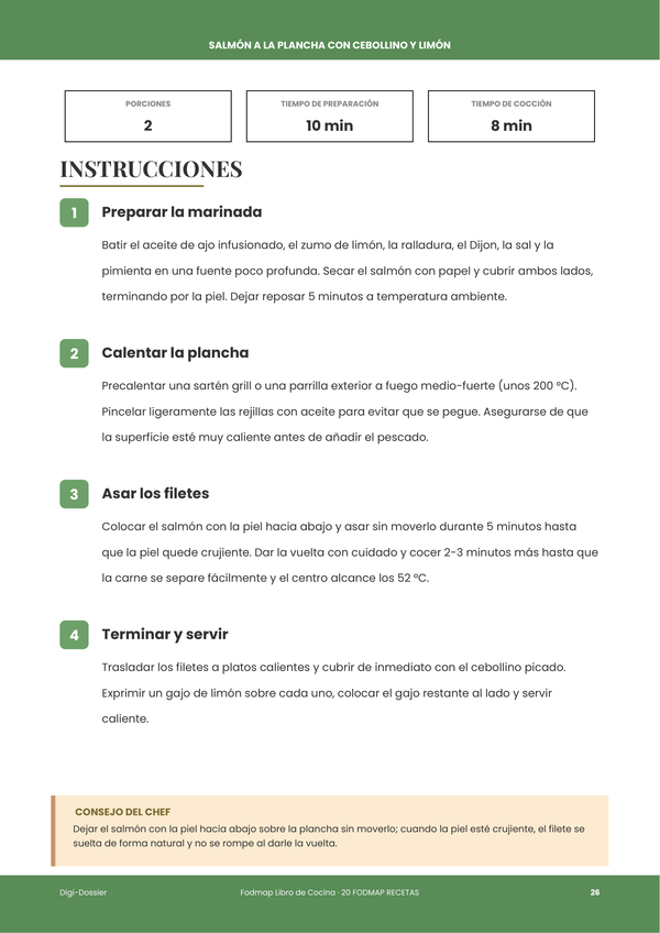 Página de instrucciones de muestra — Libro de Cocina FODMAP