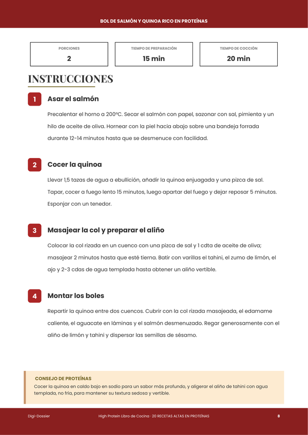 Página de instrucciones de muestra — Alta Proteína
