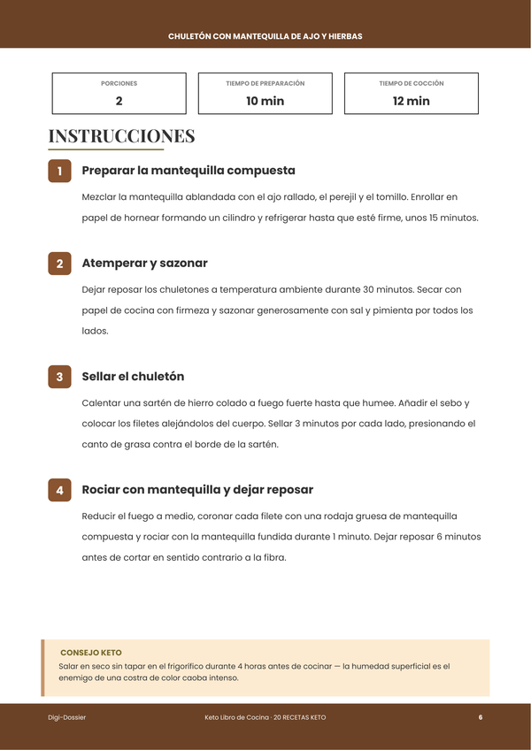 Página de instrucciones de muestra — Libro de cocina keto