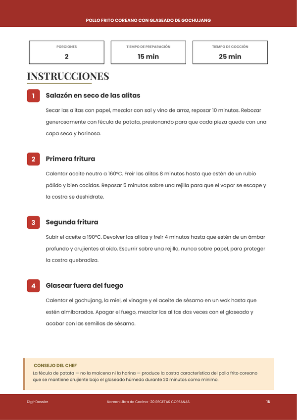 Página de instrucciones de muestra — Libro de cocina coreana