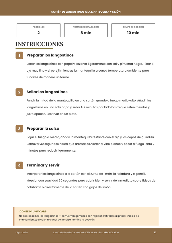 Página de instrucciones de muestra — Low Carb