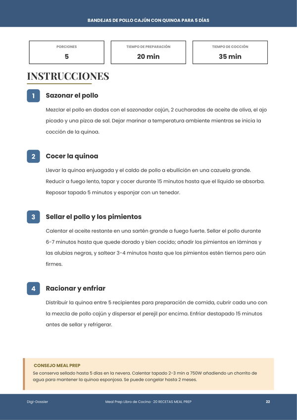Página de instrucciones de muestra — Meal Prep