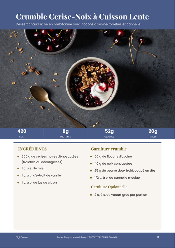 Exemple de page de recette — Livre de Cuisine pour Mieux Dormir