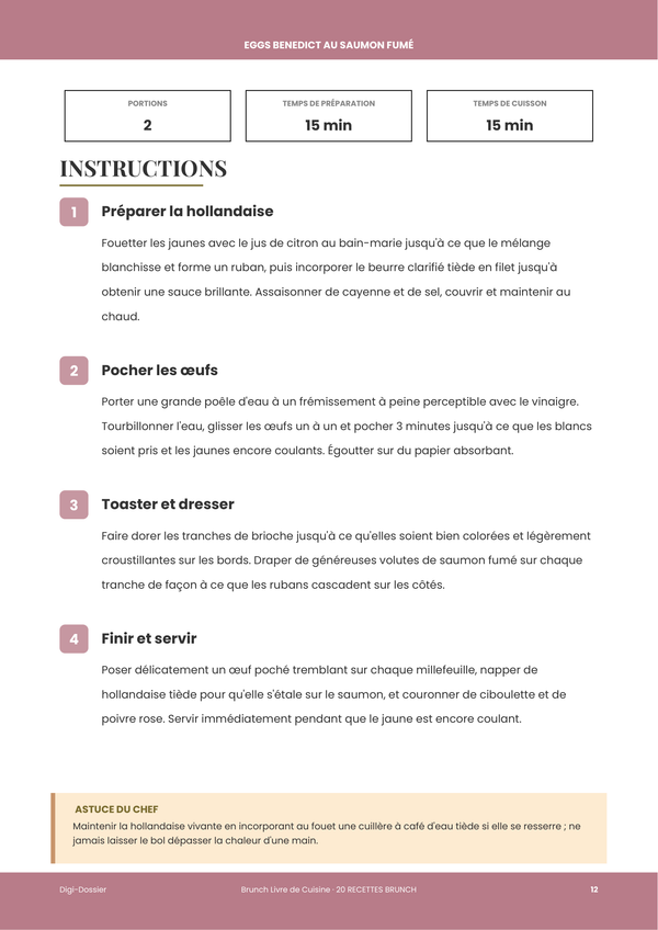 Exemple de page d'instructions — Livre de Recettes du Brunch