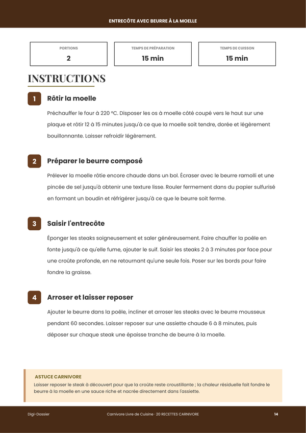 Exemple de page d'instructions — Livre de recettes carnivore