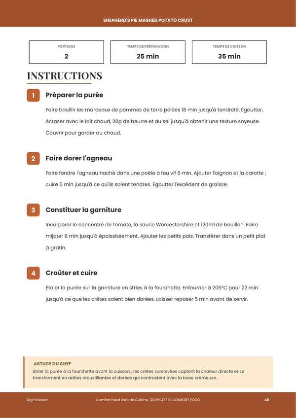 Exemple de page d'instructions — Livre de recettes réconfortantes