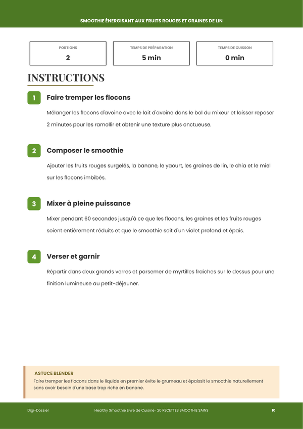 Exemple de page d'instructions — Smoothie Sain