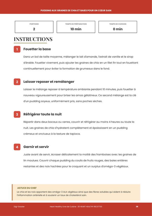 Exemple de page d'instructions — Livre de Cuisine Cœur en Santé