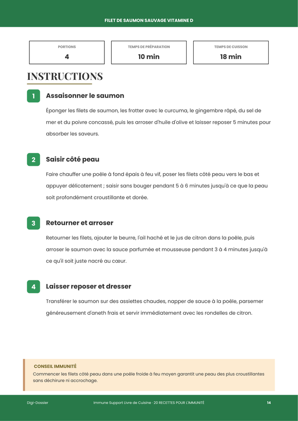 Exemple de page d'instructions — Soutien Immunitaire