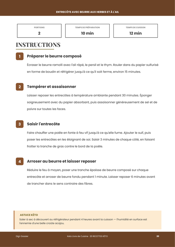 Exemple de page d'instructions — Livre de recettes keto