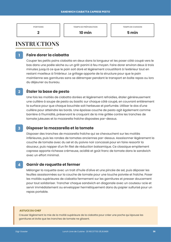 Exemple de page d'instructions — Livre de recettes Déjeuner
