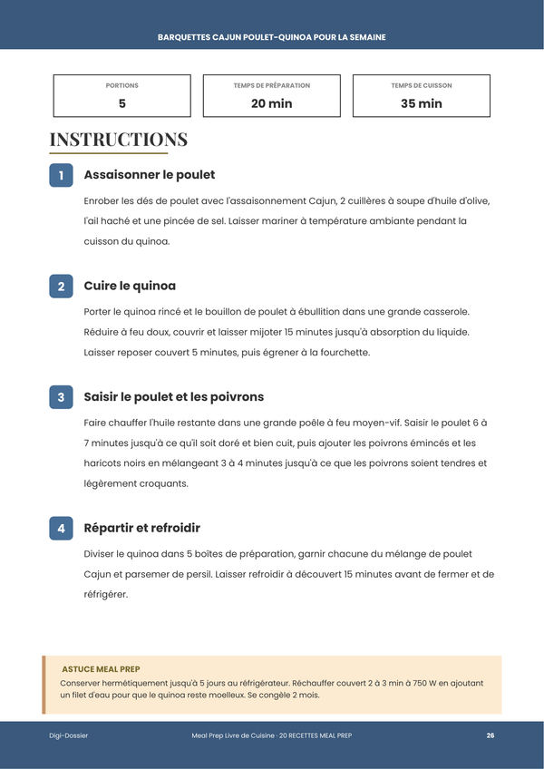 Exemple de page d'instructions — Meal Prep