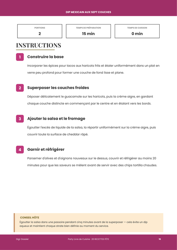 Exemple de page d'instructions — Recettes de Fête