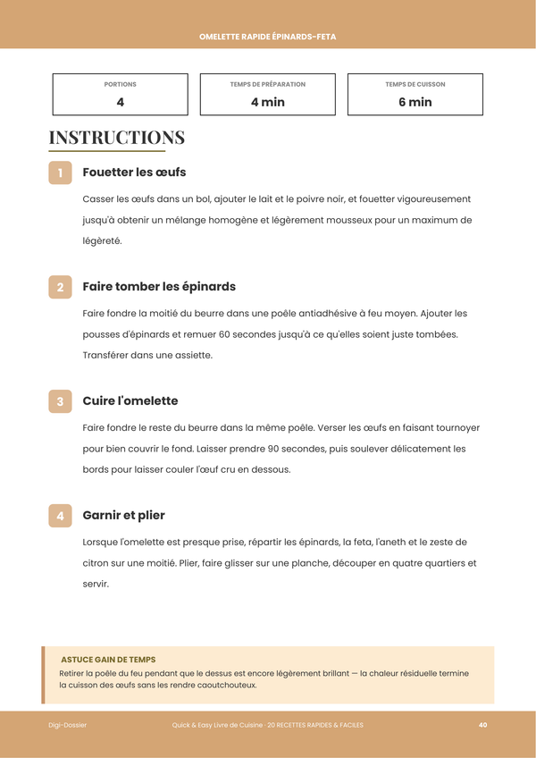 Exemple de page d'instructions — Livre de Cuisine Rapide & Facile