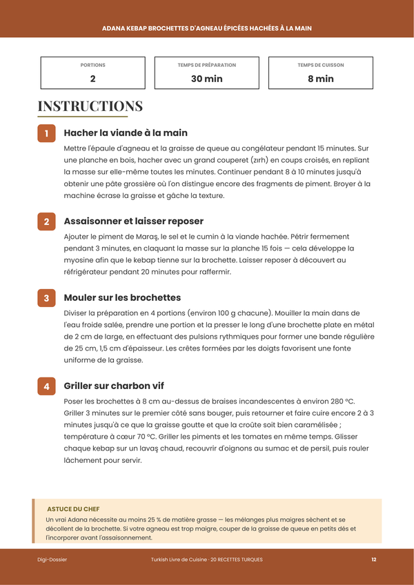 Exemple de page d'instructions — Livre de recettes Turques