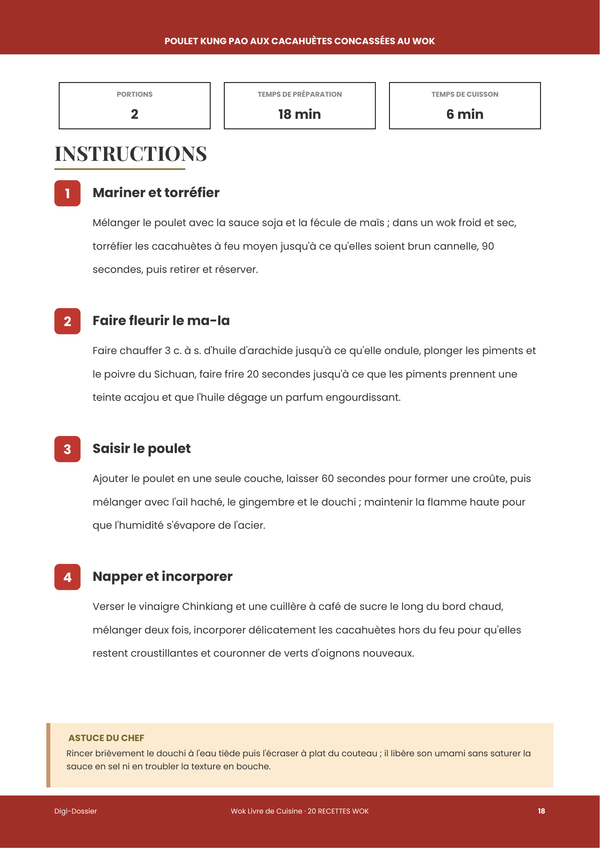 Exemple de page d'instructions — Livre de Cuisine au Wok