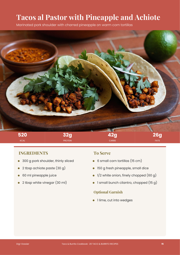 Sample recipe page — Taco & Burrito Cookbook