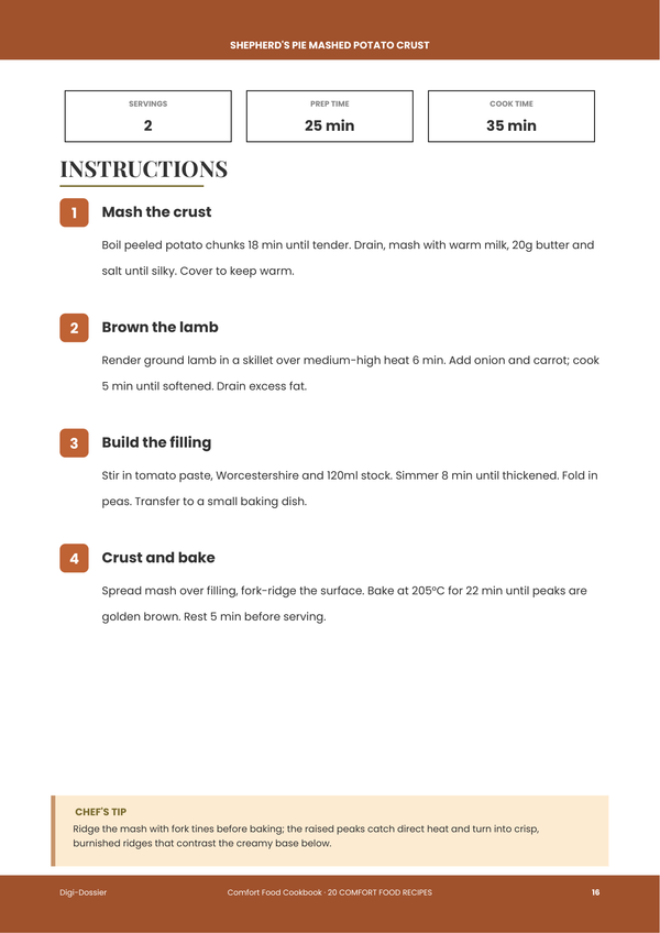 Sample instruction page — Comfort Food Cookbook