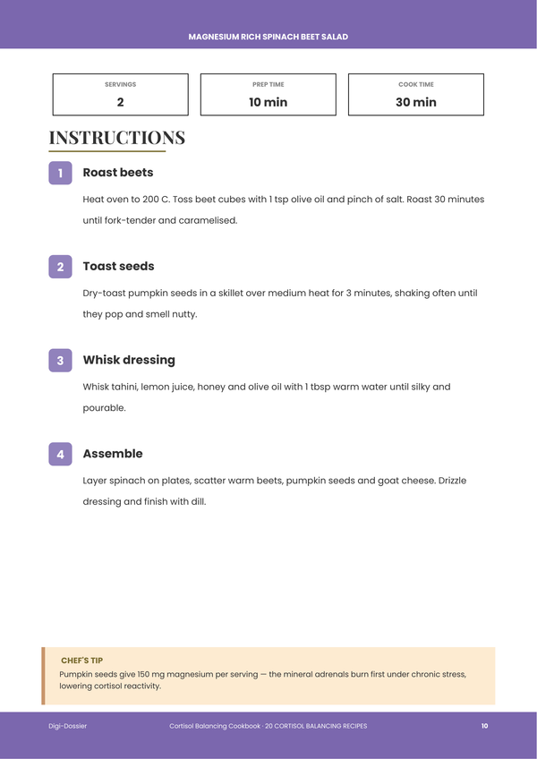 Sample instruction page — Cortisol Balancing Cookbook