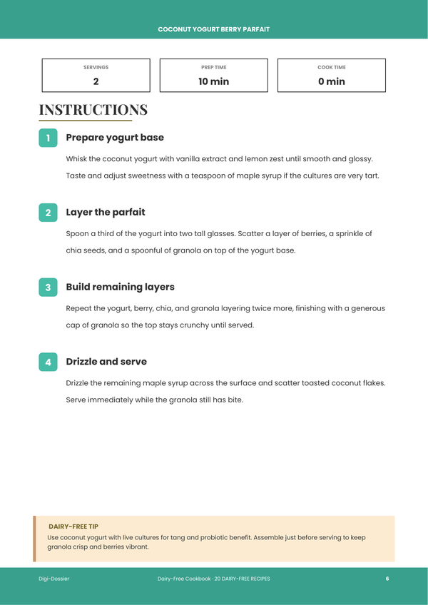 Sample instruction page — Dairy-Free Cookbook
