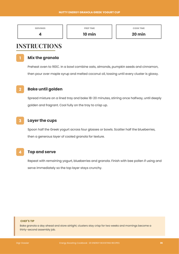 Sample instruction page — Energy Boosting Cookbook