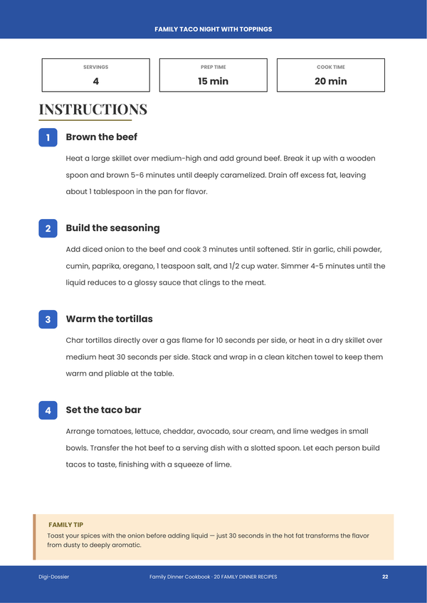 Sample instruction page — Family Dinner