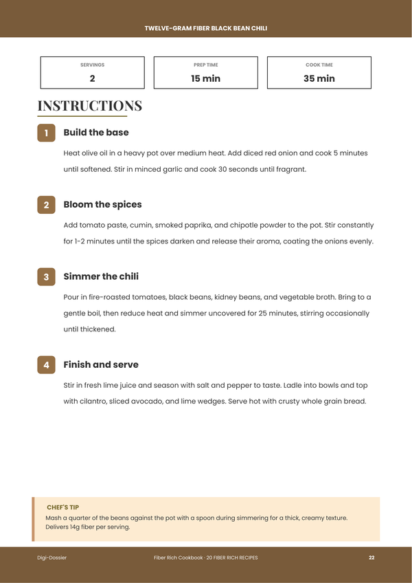 Sample instruction page — Fiber Rich Cookbook