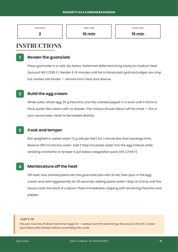 Sample instruction page — Italian Cookbook