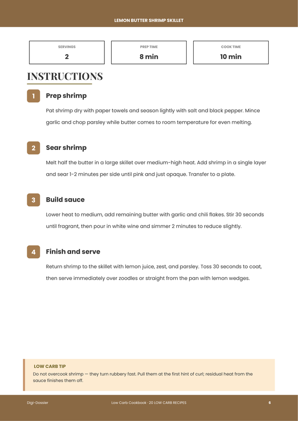 Sample instruction page — Low Carb