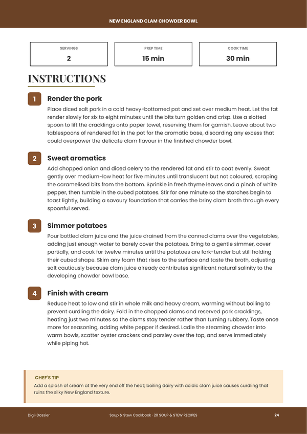 Sample instruction page — Soup & Stew Cookbook