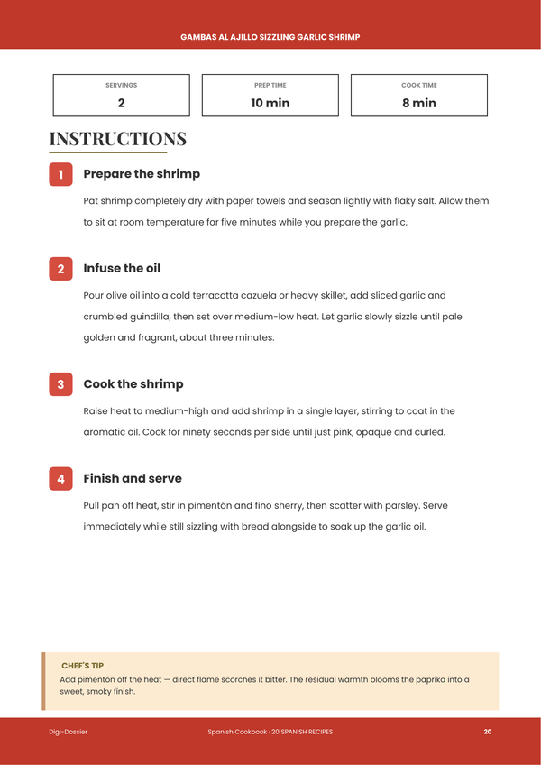 Sample instruction page — Spanish Cookbook