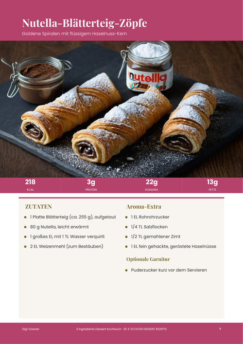 Beispiel-Rezeptseite &mdash; Nutella-Blätterteig-Zöpfe (Einfaches 3-Zutaten-Dessert)