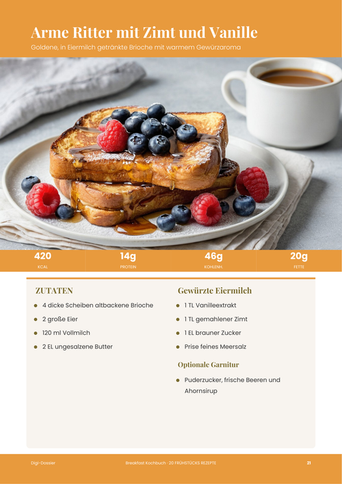 Beispiel-Rezeptseite &mdash; Arme Ritter mit Zimt und Vanille (in Eiermilch getränkte Brioche)