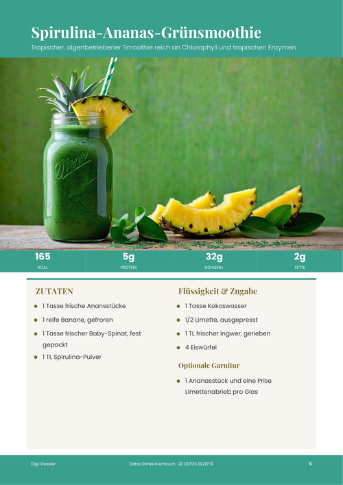 Beispiel-Rezeptseite &mdash; Spirulina-Ananas-Grünsmoothie (Tropisches Detox-Rezept)