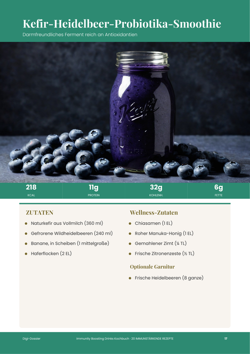 Beispiel-Rezeptseite &mdash; Kefir-Heidelbeer-Probiotika-Smoothie (darmfreundliches Rezept)
