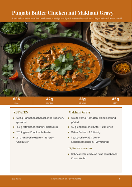 Beispiel-Rezeptseite &mdash; Punjabi Butter Chicken mit Makhani Gravy (Rezept nach Restaurant-Art)