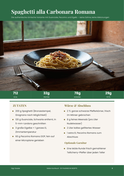 Beispiel-Rezeptseite &mdash; Spaghetti alla Carbonara Romana (authentisches römisches Rezept)